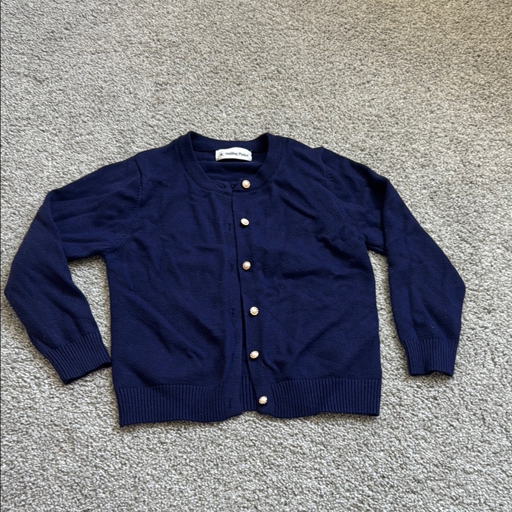 Navy Blue Cardigan with Pearl Button Closure